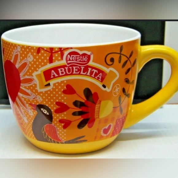 Nestle Abuelita Colorful Brown Bird Red Wings Heart Flowers, Coffee Tea Cup Mug - Picture 10 of 10